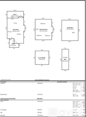 Cleveland house for rent - A set of architectural floor plan drawings and related calculations.