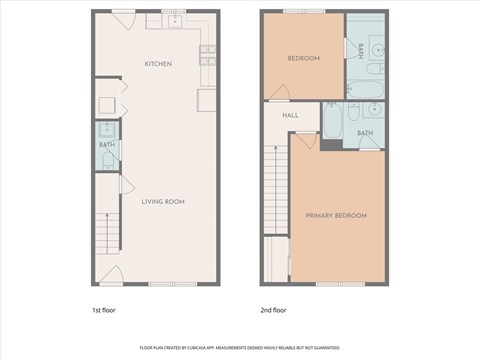 Floor plan for 2 beds, 2.5 baths, 1000 sqft