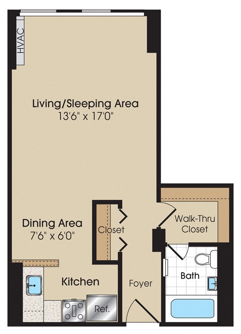 Floor plan for studio, 1 bath, 452 sqft