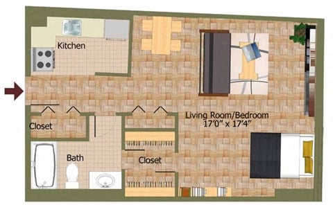 Floor plan for studio, 1 bath, 460 sqft