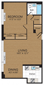 Floor plan for 1 bed, 1 bath, 759 sqft