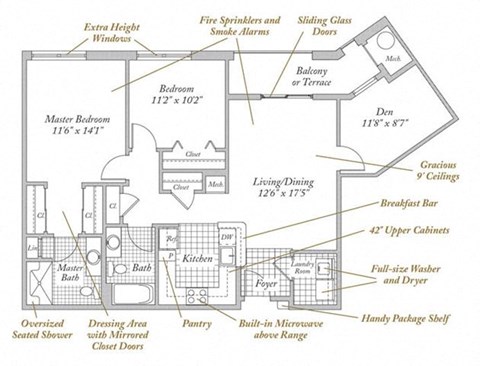 Floor plan for 2 beds, 2 baths, 1081 sqft