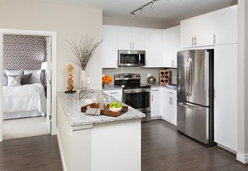 Kitchen island and stainless appliances