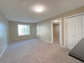 St. Albert apartment for rent - A spacious room with a carpeted floor and a window.