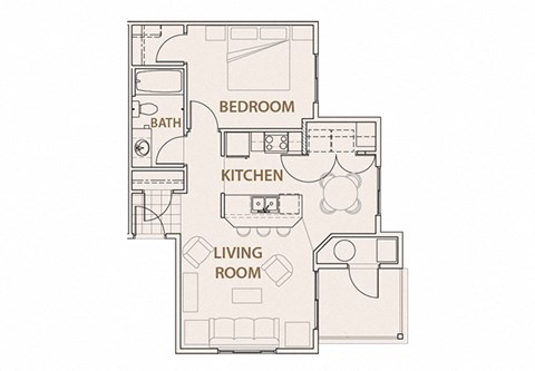 Floor plan for 1 bed, 1 bath, 755 sqft