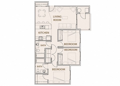 Floor plan for 3 beds, 2 baths, 1173 sqft