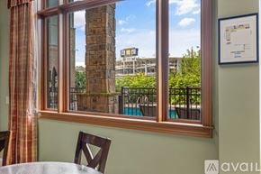 Knoxville condo for rent - A window with a view of a pool and trees.