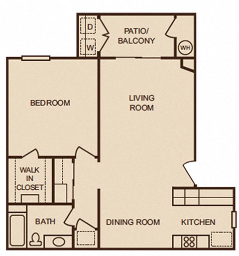 Floor plan for 1 bed, 1 bath, 718 sqft