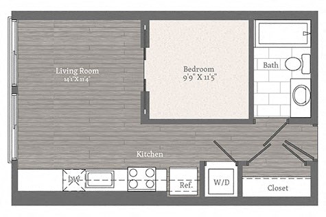 Floor plan for studio, 1 bath, 461 sqft