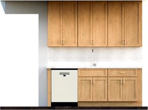 Cedar Grove apartment for rent - A kitchen with wooden cabinets and a white countertop.