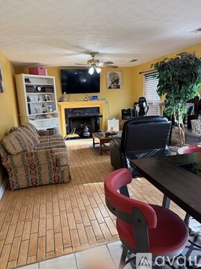 Lawrenceville house for rent - A living room with a fireplace, a chair, and a television.