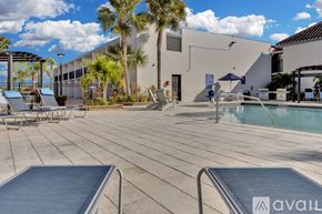 Kissimmee apartment for rent - A pool area with sun loungers and a palm tree.