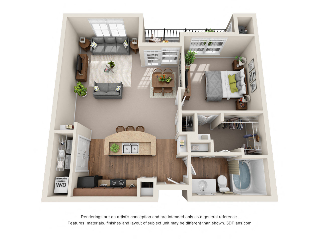 Floor plan for 1 bed, 1 bath, 825 sqft