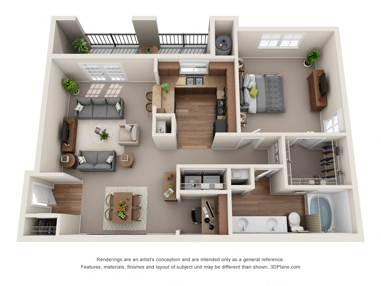 Floor plan for 1 bed, 1 bath, 930 sqft