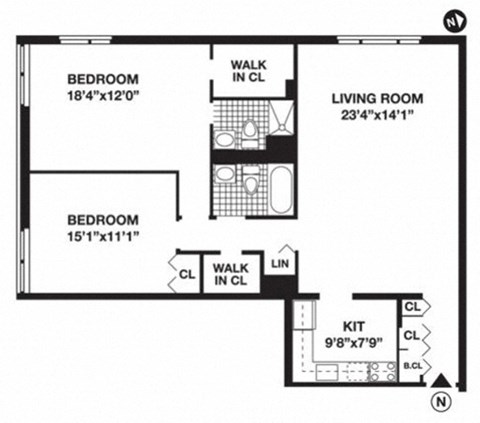 Floor plan for 2 beds, 2 baths, 1091 sqft