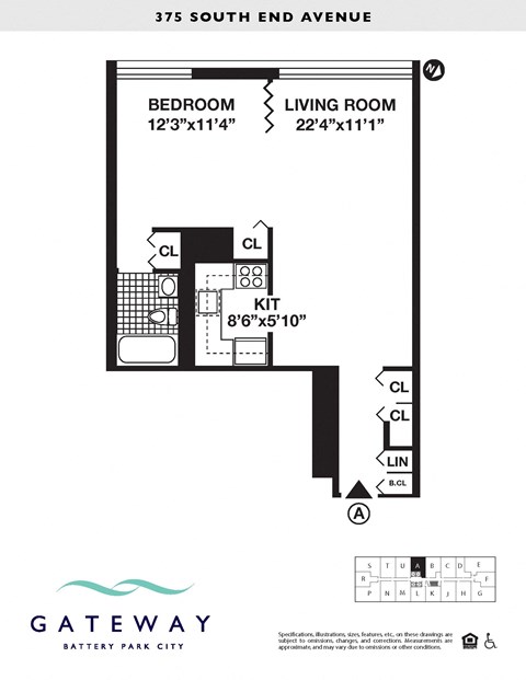 Floor plan for studio, 1 bath, 625 sqft