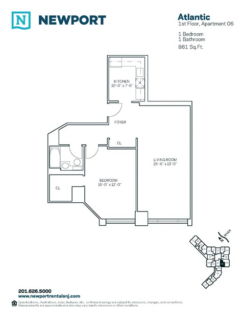 Floor plan for 1 bed, 1 bath, 908 sqft