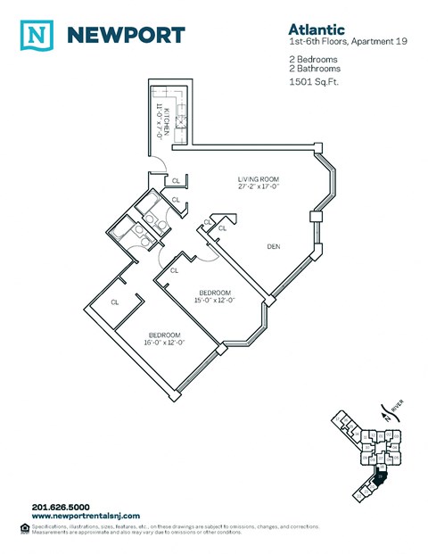Floor plan for 2 beds, 2 baths, 1376 sqft