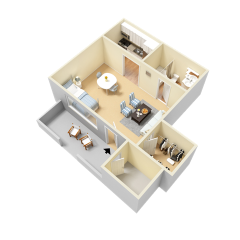 Floor plan for studio, 1 bath, 500 sqft