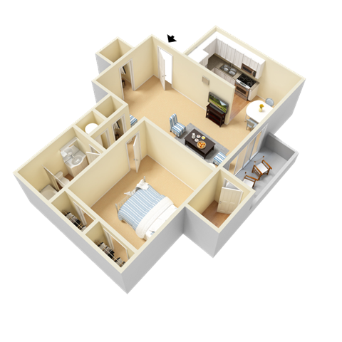 Floor plan for 1 bed, 1 bath, 805 sqft