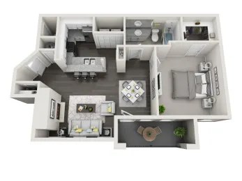 Floor plan for 1 bed, 1 bath, 880 sqft