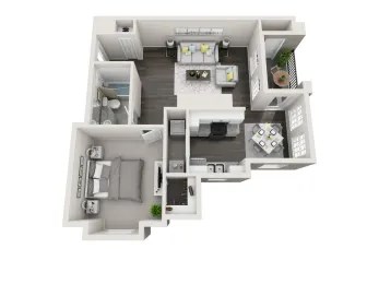 Floor plan for 1 bed, 1 bath, 910 sqft