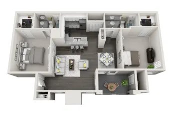 Floor plan for 2 beds, 2 baths, 1225 sqft