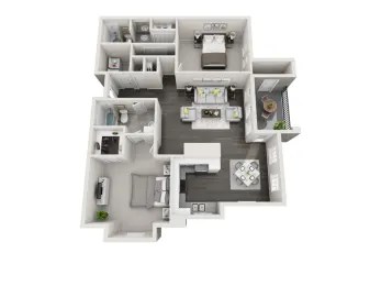 Floor plan for 2 beds, 2 baths, 1300 sqft