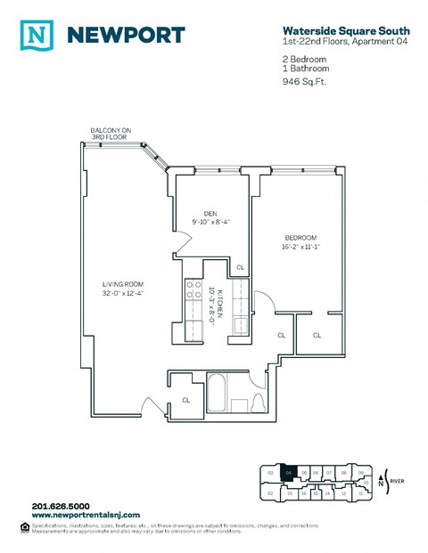 Floor plan for 2 beds, 1 bath, 893 sqft