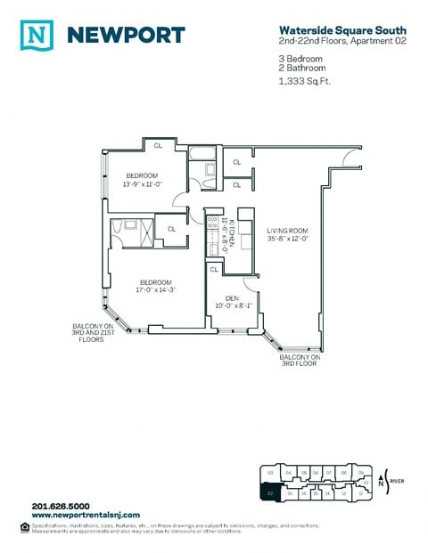 Floor plan for 3 beds, 2 baths, 1368 sqft
