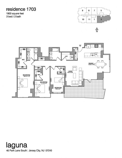 Floor plan for 3 beds, 2 baths, 1756 sqft