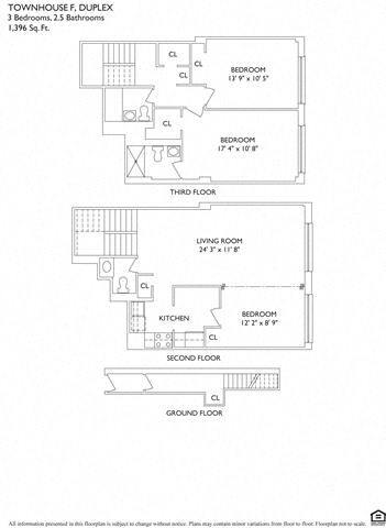 Floor plan for 2 beds, 2.5 baths, 1359 sqft