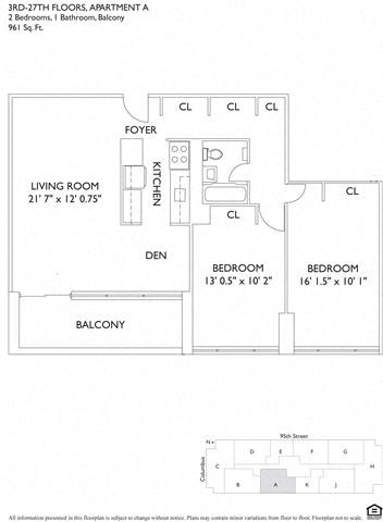 Floor plan for 2 beds, 1 bath, 992 sqft