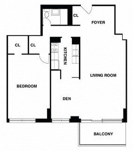 Floor plan for 2 beds, 2 baths, 909 sqft