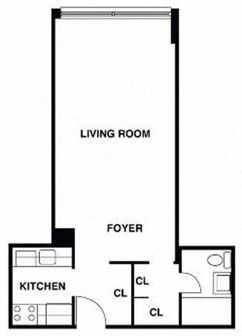 Floor plan for studio, 1 bath, 487 sqft