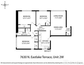 Chicago apartment for rent - A floor plan of a 2-bedroom apartment at 7630 N. Eastlake Terrace.