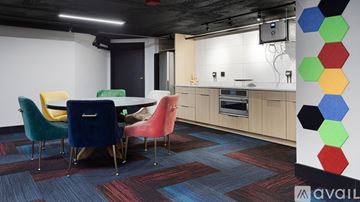 Chicago apartment for rent - A modern kitchen with a dining table and chairs.