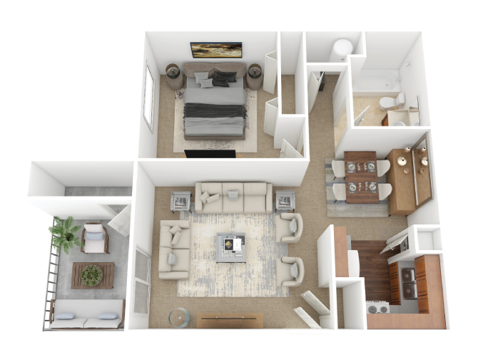 Floor plan for 1 bed, 1 bath, 700 sqft