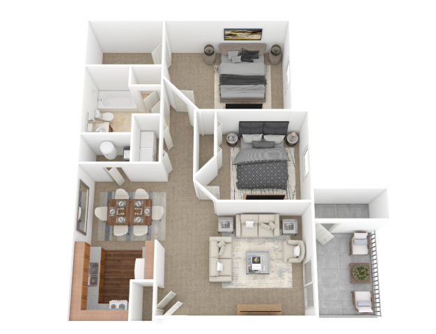 Floor plan for 2 beds, 1 bath, 1050 sqft