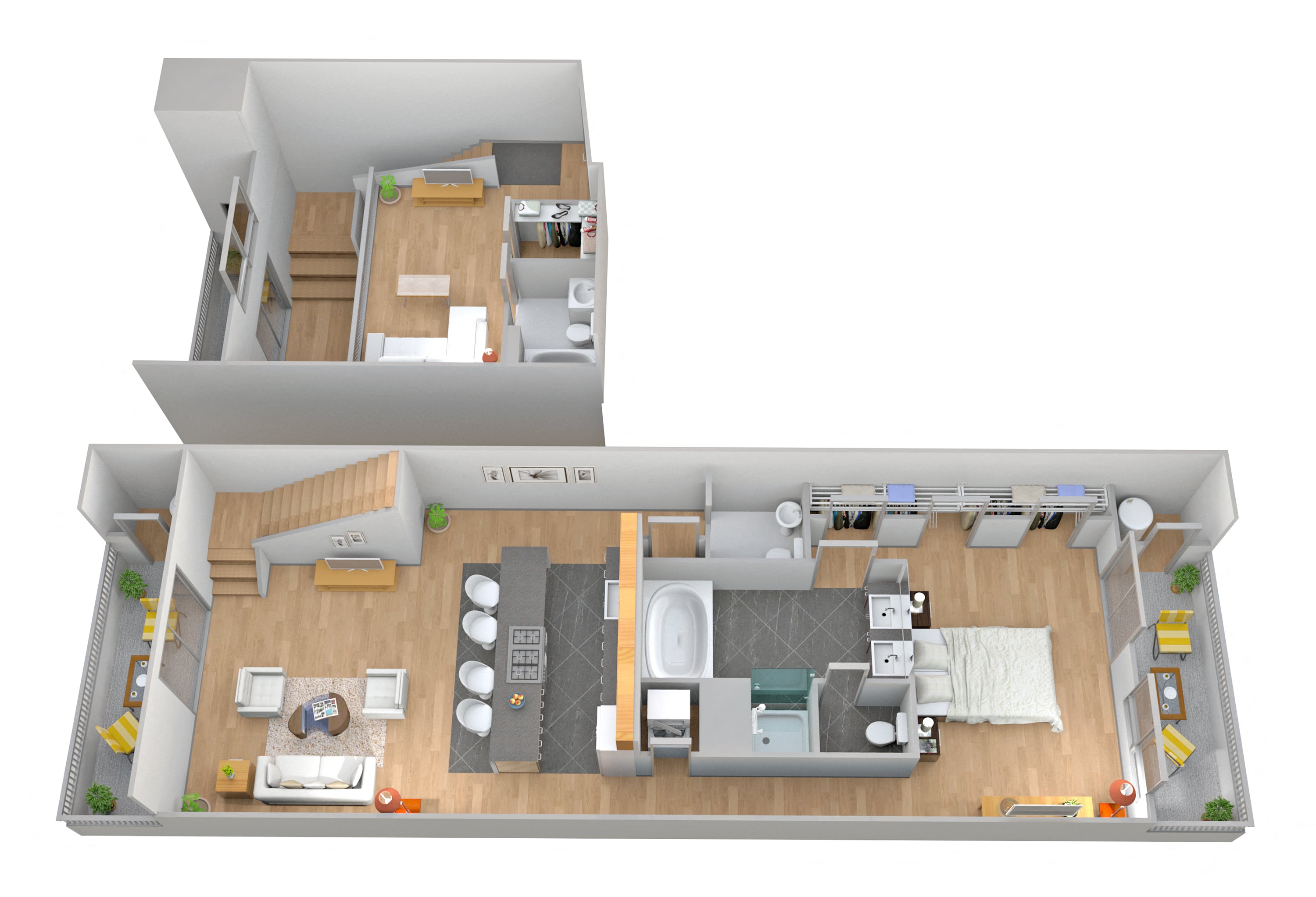 Floor plan for 1 bed, 2.5 baths, 1542 sqft