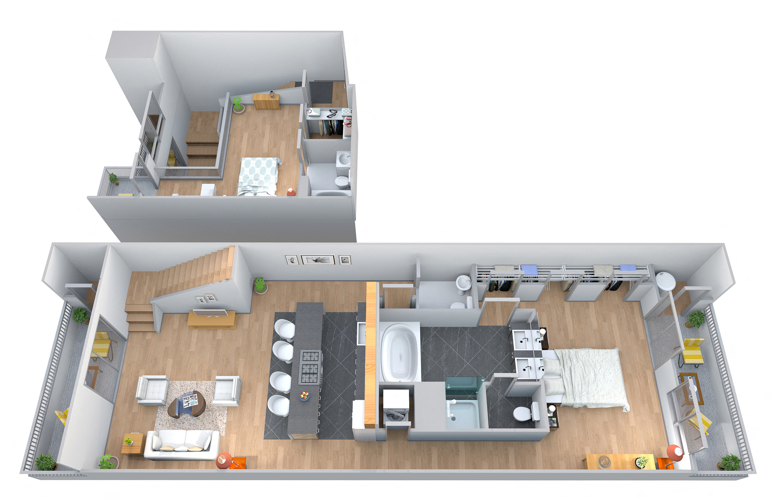 Floor plan for 2 beds, 2.5 baths, 1542 sqft