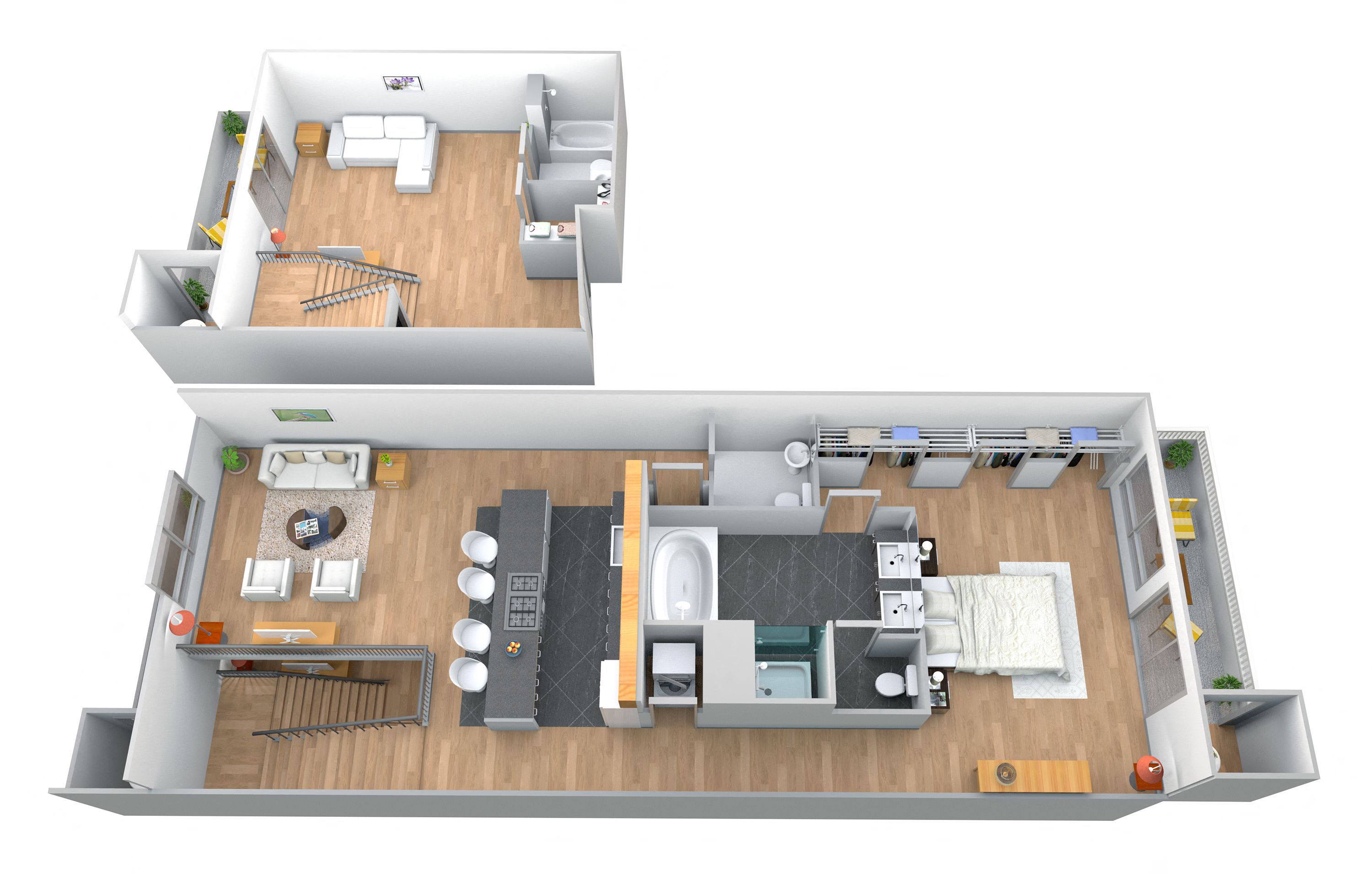 Floor plan for 1 bed, 2.5 baths, 1633 sqft