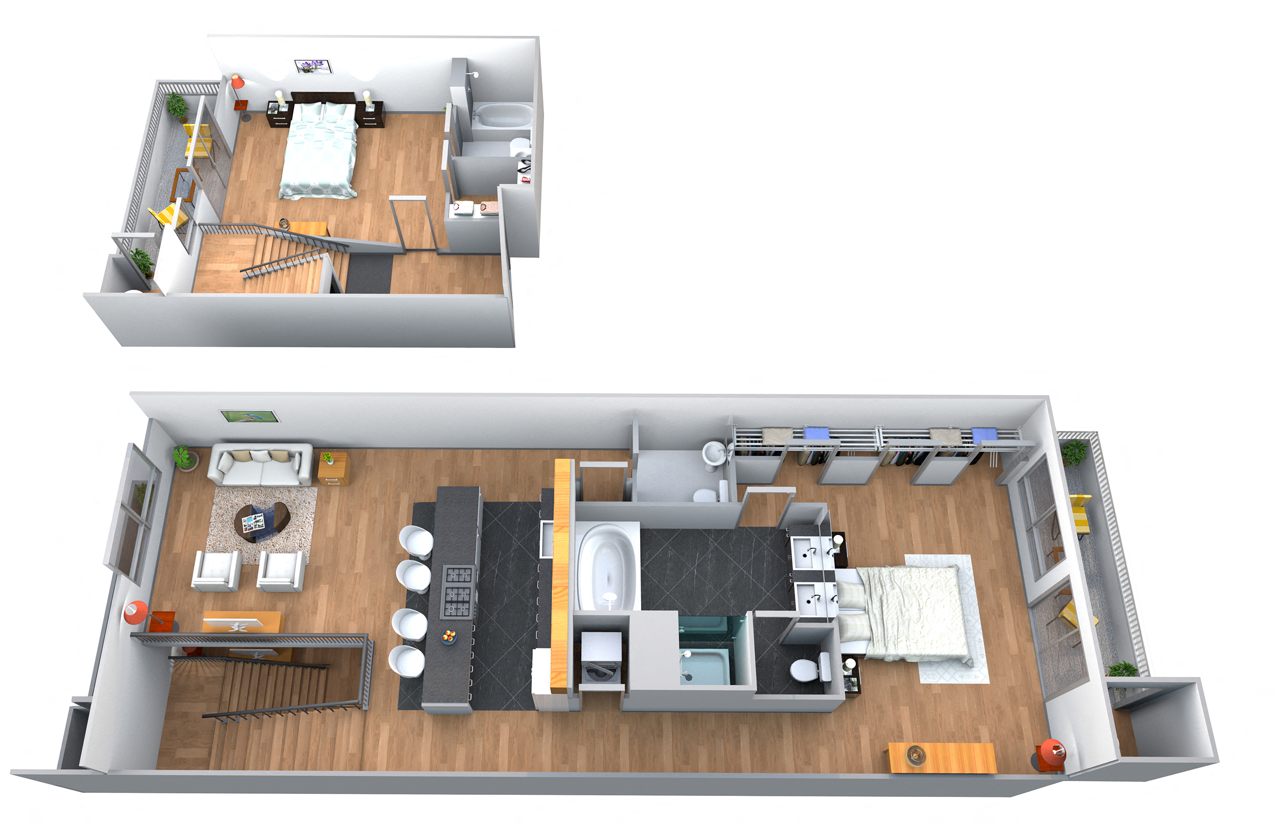 Floor plan for 2 beds, 2.5 baths, 1633 sqft