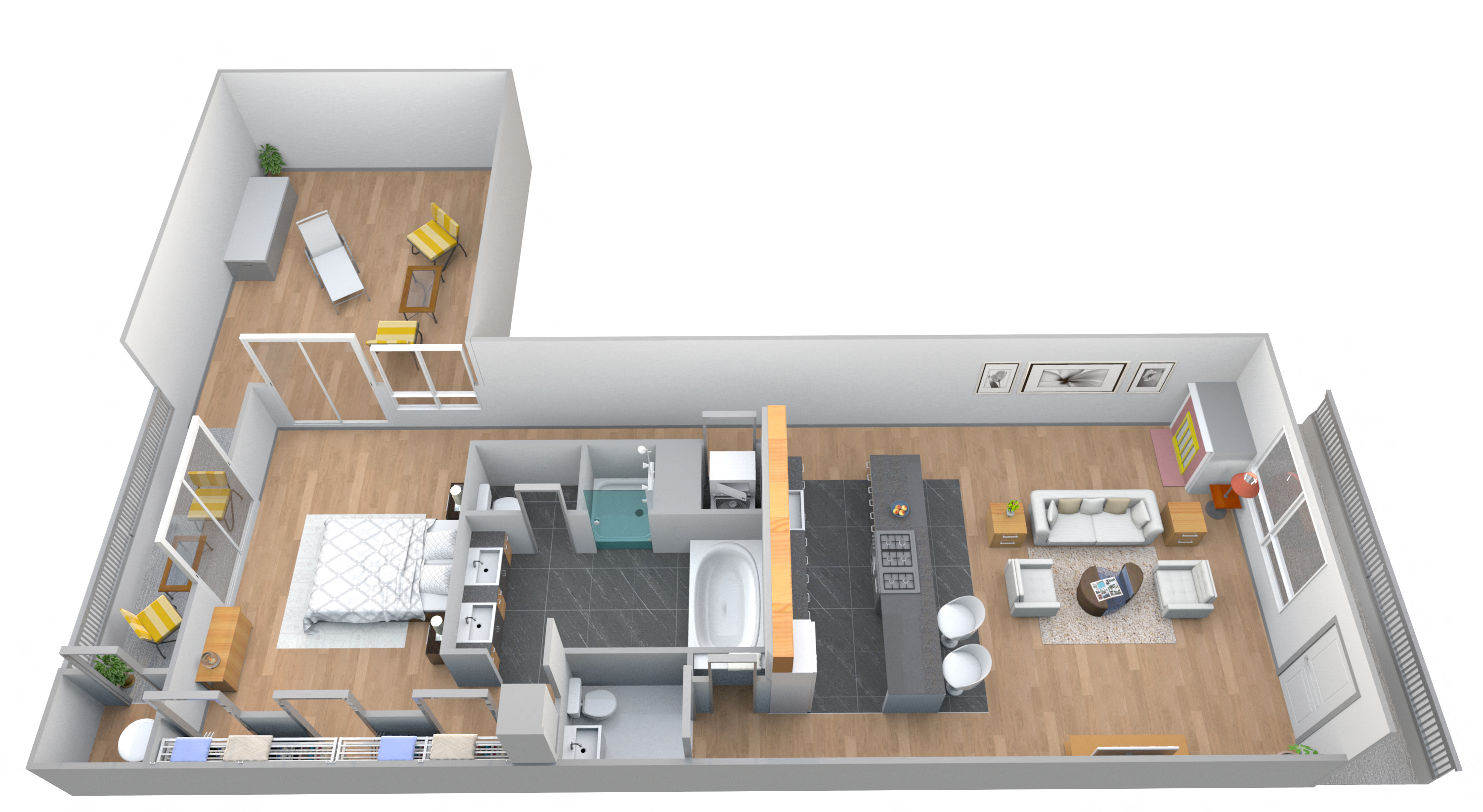 Floor plan for 1 bed, 1.5 baths, 1234 sqft