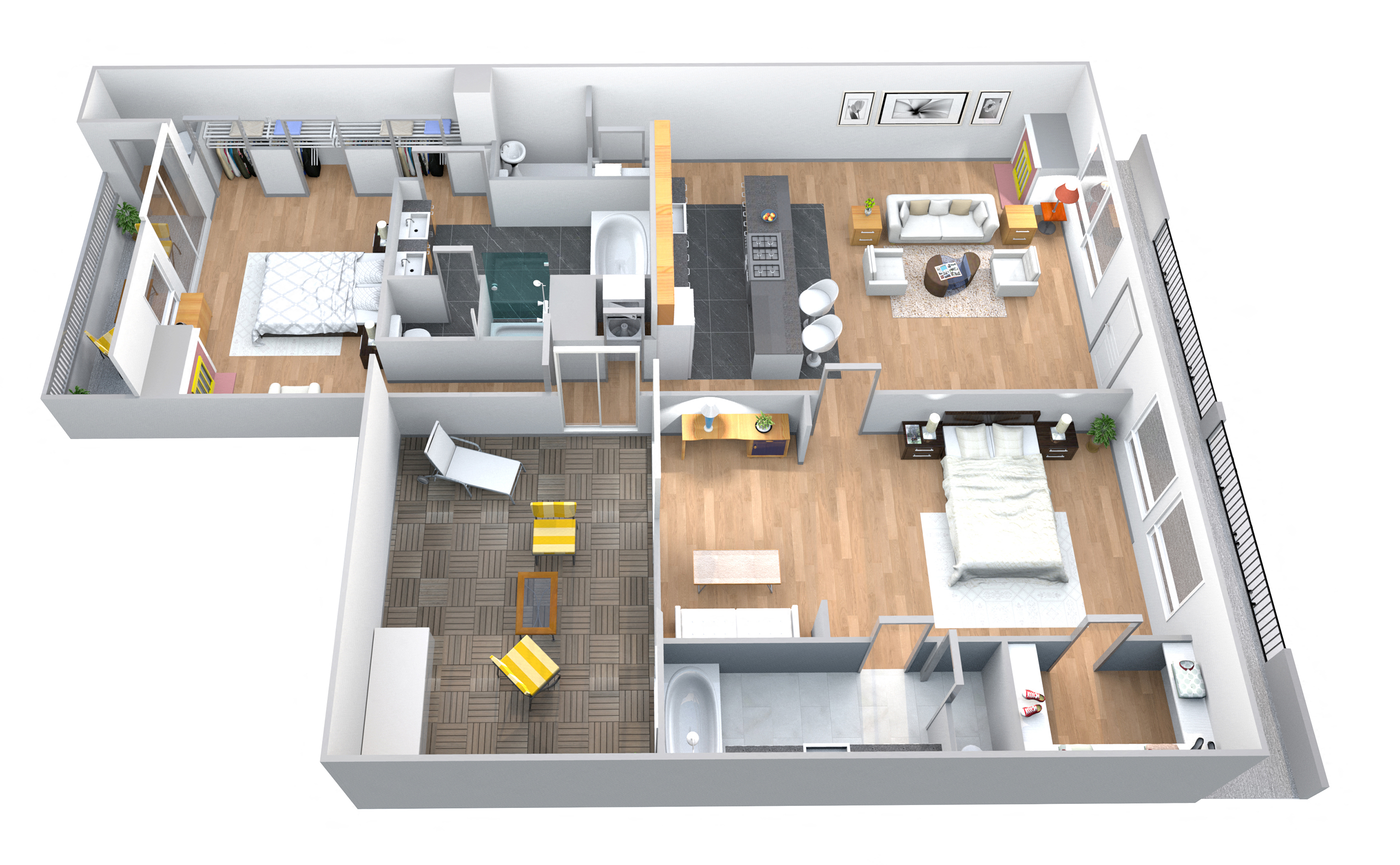 Floor plan for 2 beds, 2.5 baths, 1848 sqft