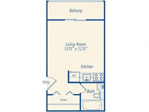 Floor plan for studio, 1 bath, 278 sqft