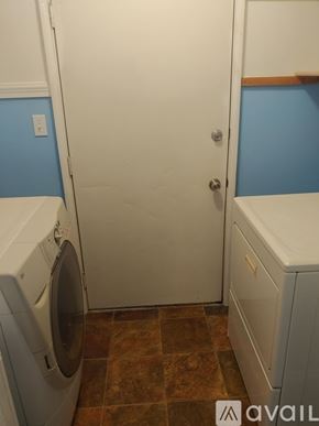 Anchorage house for rent - A white door with a silver handle is closed.