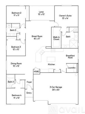Englewood house for rent - A floor plan of a house with four bedrooms, a garage, and a laundry room.