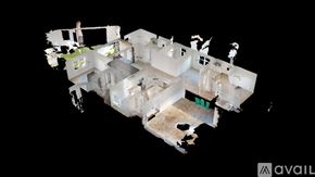 Englewood house for rent - A 3D model of a house with a green square in the middle of the living room.