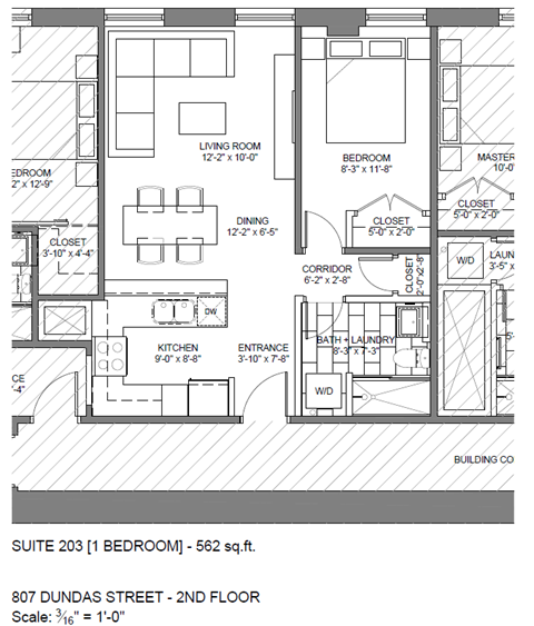 Floor plan for 2 beds, 1 bath, 960 sqft